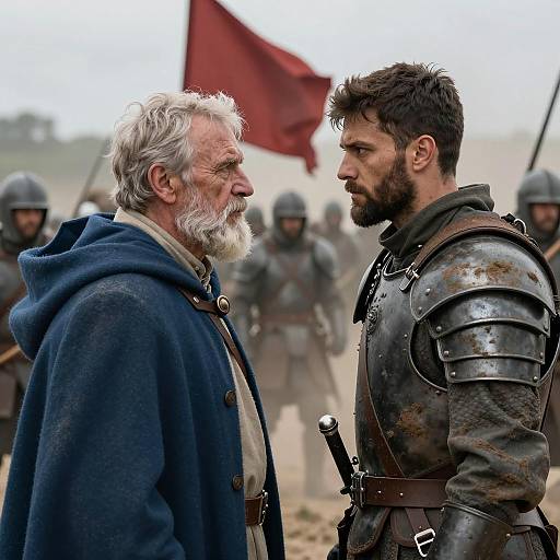 Dramatic Battlefield Encounter Between Two Men