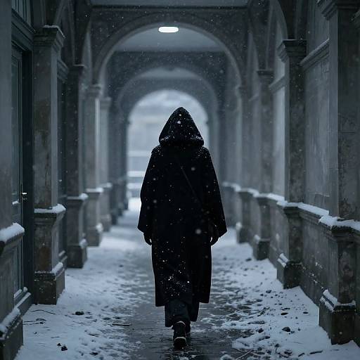 Solitary Figure in Endless Corridor