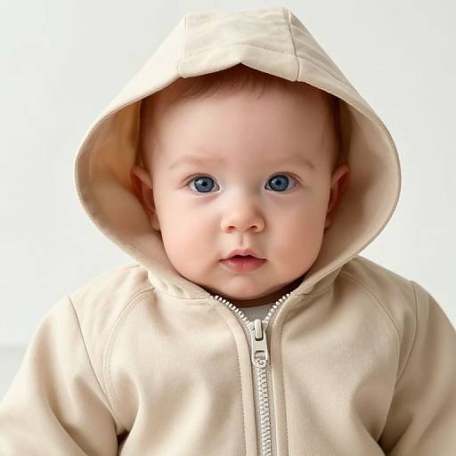Adorable Baby in Beige Hooded Coat