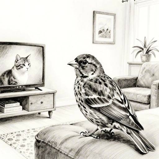 Contented Canary Watching Cat TV