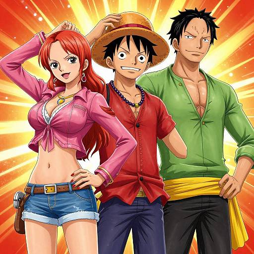 Vibrant Anime One Piece Trio Illustration