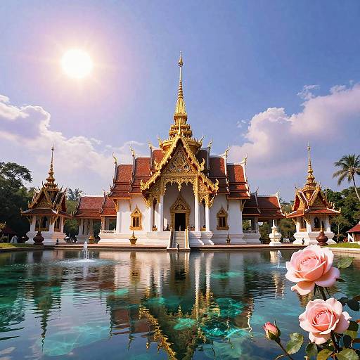 Sapphire Sun Over Ancient Temple Lake