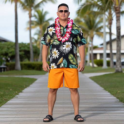 Man in Hawaiian Luau Outfit