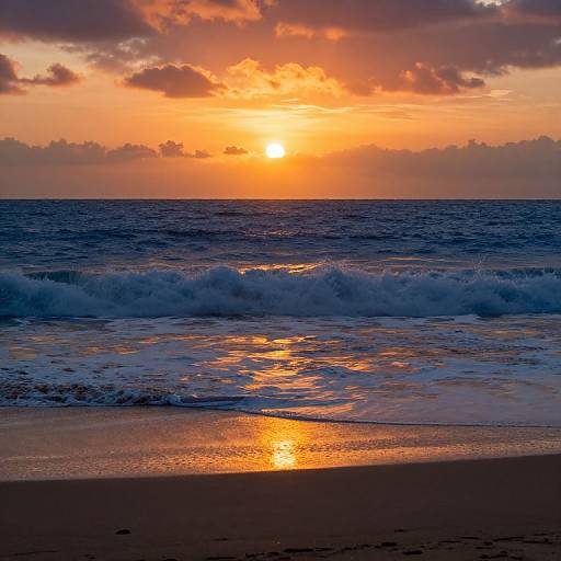 Dramatic Sunrise Over Ocean Waves