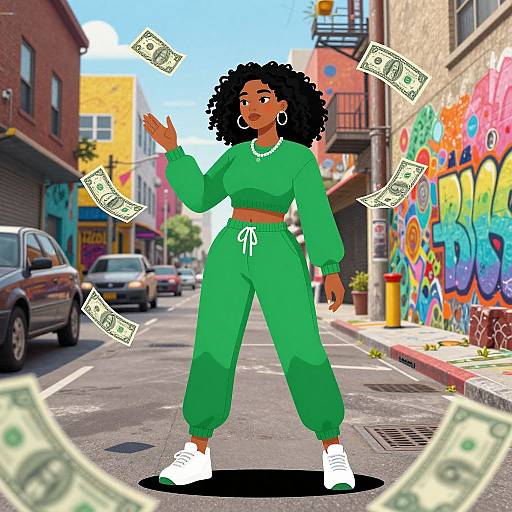 Confident Woman in Vibrant Urban Alley