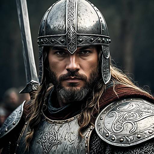 Portrait of a Viking Warrior in Steel Armor