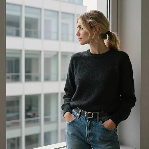 Young Woman by Modern Glass Building