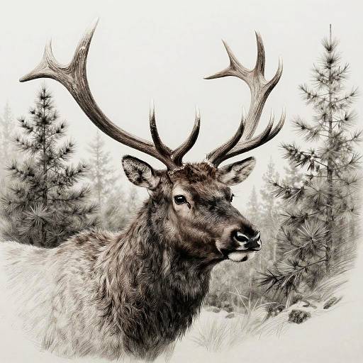 Hyper-Realistic Elk Portrait Sketch