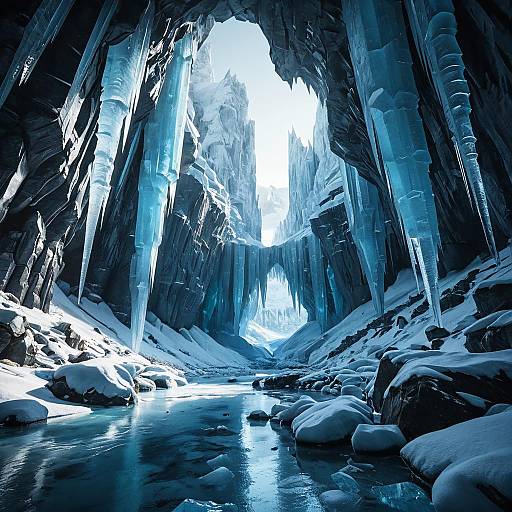 Crystal Ice Canyon with Frozen Pillars