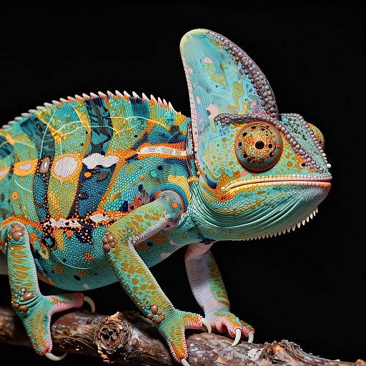 Close-up of Chameleon in Ukiyo-e Style