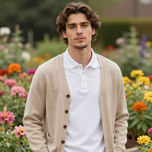 Stylish Young Man in Floral Garden