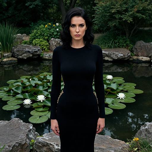 Serious Woman in Surreal Garden