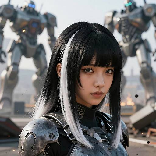 Futuristic Warrior with Contrasting Hair