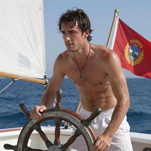 Adventurous Sailor on the Open Sea