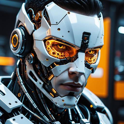 Cyborg Close-Up in Futuristic Workshop