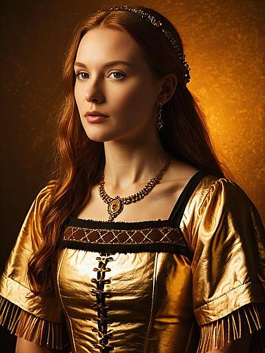 Woman in Renaissance Gold Dress with Jewelry