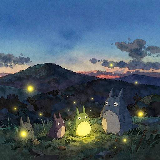 Studio Ghibli Twilight Mountain Scene