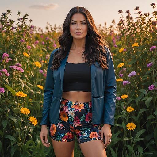 Fashionable Woman in Floral Field