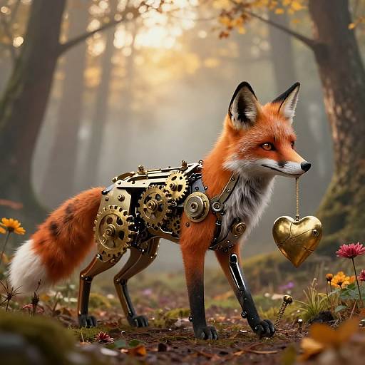 Steampunk Clockwork Fox in Forest
