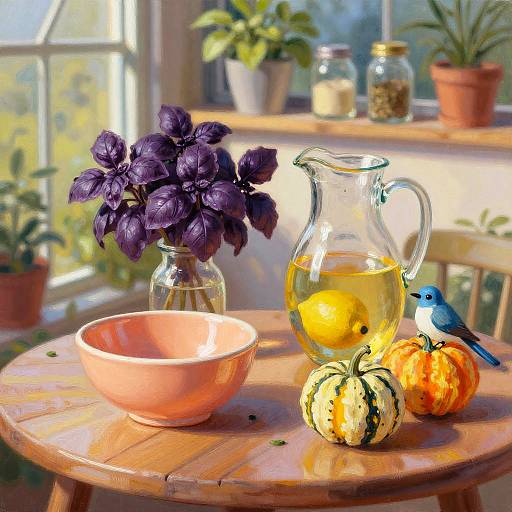 Vibrant Still Life in Sunlit Greenhouse