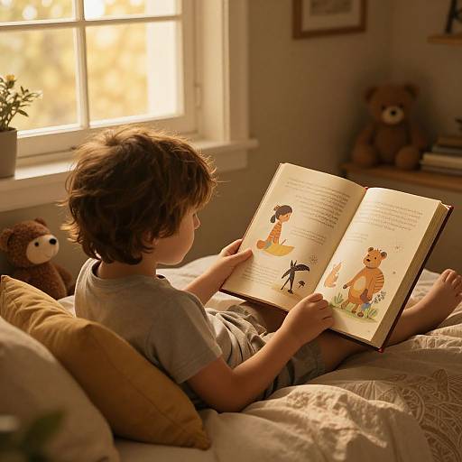 Cozy Child Reading with Animated Tales