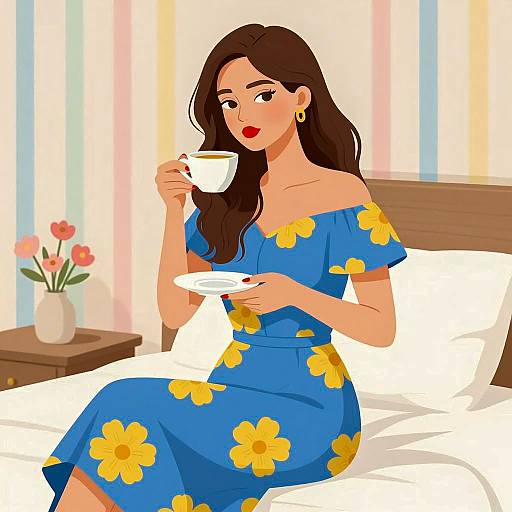 Charming Woman in Floral Dress Illustration