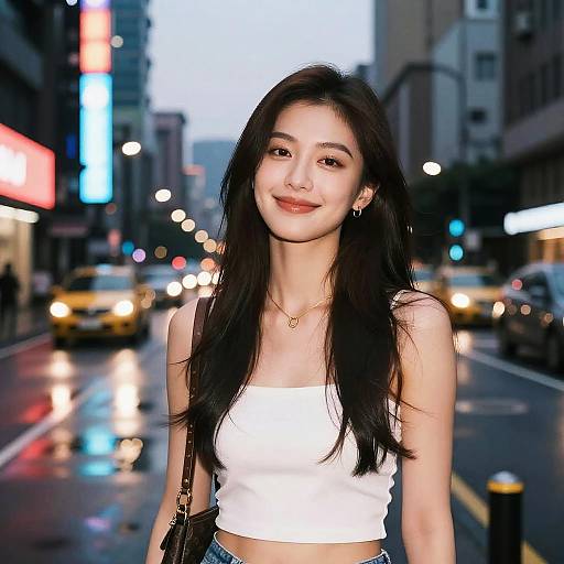 Taiwanese Woman in Neon Dusk