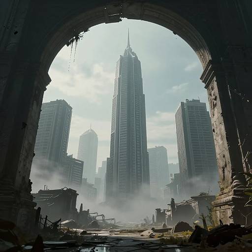 Futuristic Ruins with Floating Skyscrapers