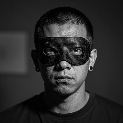 Stern Man in Dark Mask Photograph