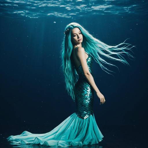Graceful Mermaid Queen with Aquamarine Hair