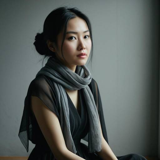 Elegant Asian Woman Portrait with Sheer Scarf