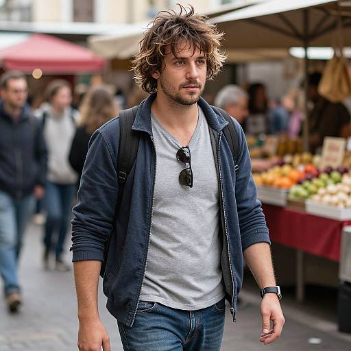 Fit European Man in Bustling Market