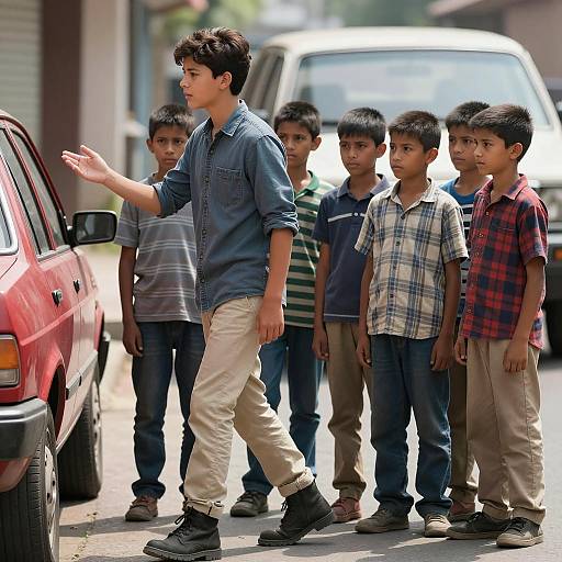 Teenage Boy Gesturing on Sunny Street