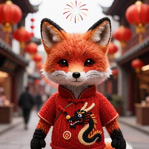 Hyper Realistic Wool Fox in Cheongsam