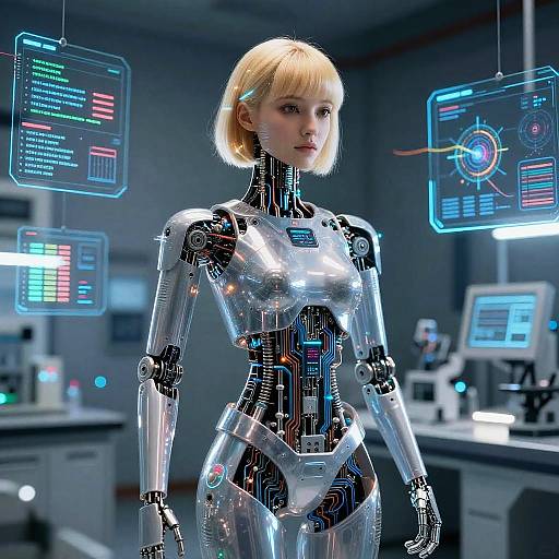 Blonde Android in Futuristic Lab