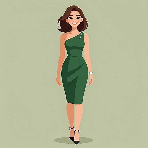 Chic Woman in Green Dress Smiling