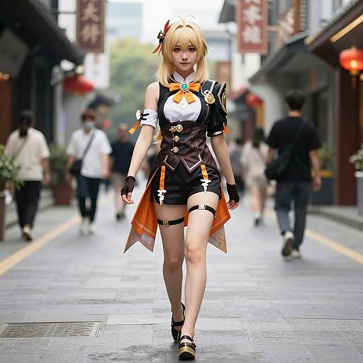 Barbara in Black and Orange Outfit