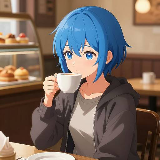 Cozy Anime Girl in Cafe