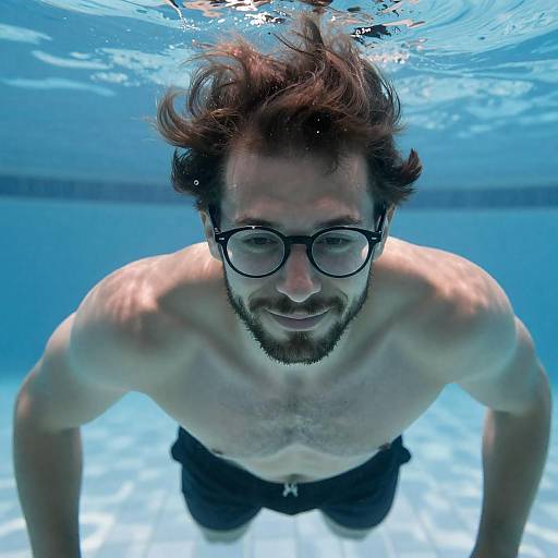 Relaxed Man Underwater in Pool