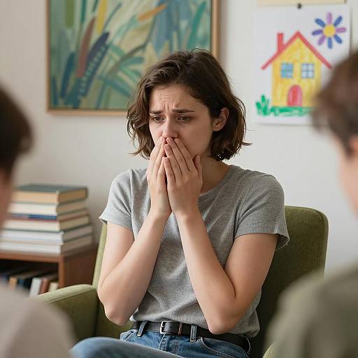 Sad Woman in a Colorful Room
