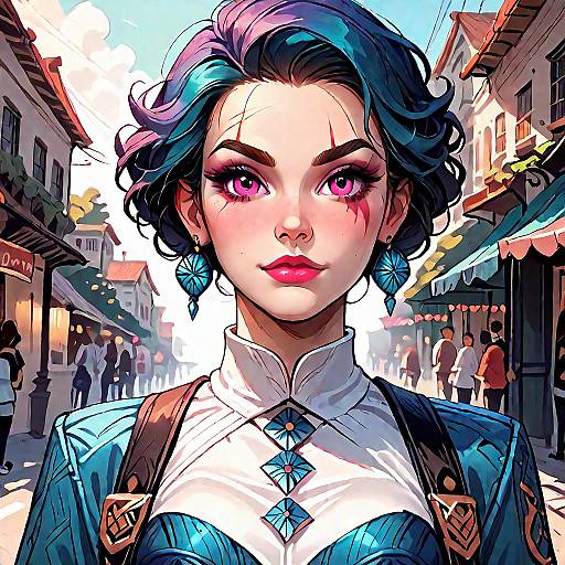 Fantasy Portrait of Woman with Vibrant Hair and Refined Clothes