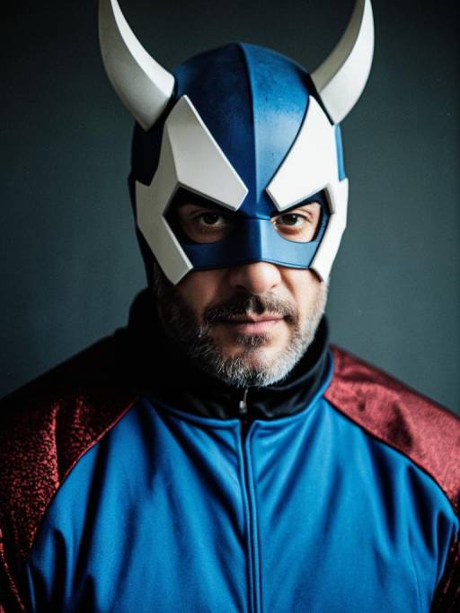 Man in Blue and White Horned Jersey Costume