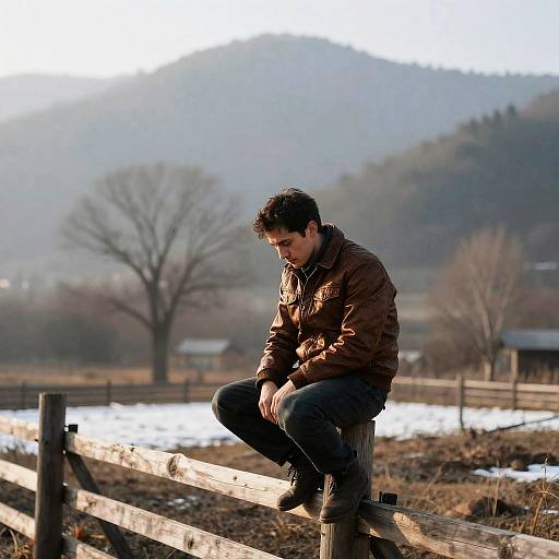 Misty Mountain Morning: Man by Fence
