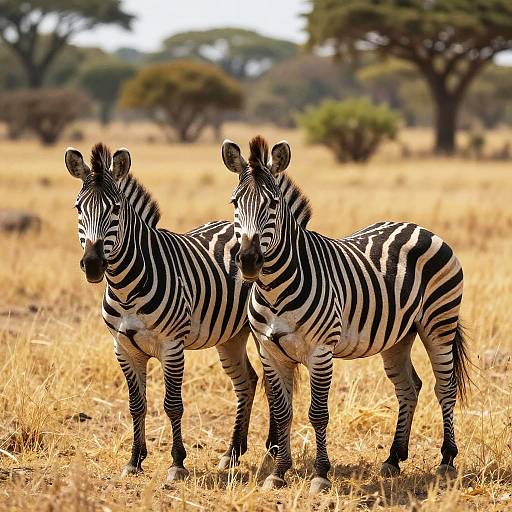 Sunlit Zebras in Golden Field