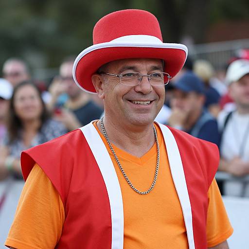 Cheerful Man in Vibrant Festive Costume
