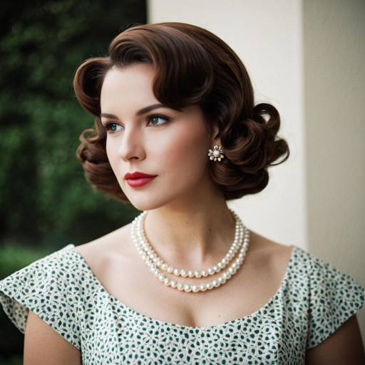 1950s Vintage Style Woman in Pearl Necklace