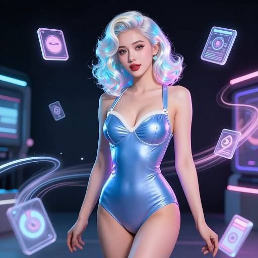 Glamorous AI Pinup in Retro Swimsuit