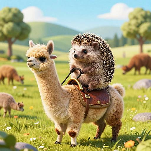 Hedgehog Riding Llama Comedy
