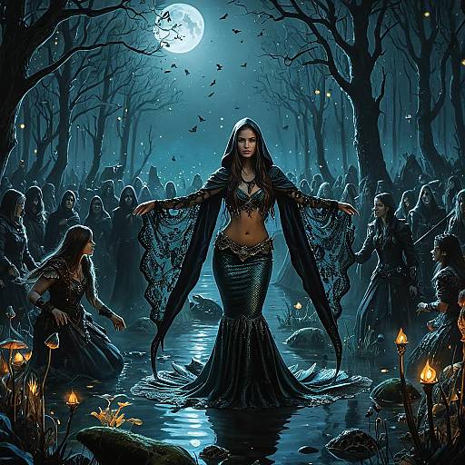 Mystic Mermaid Dance in Moonlit Swamp