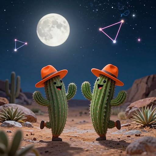 Dancing Cacti Under Starry Moon